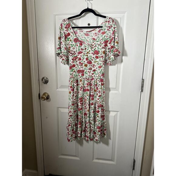 April Cornell Dress Womens XS Floral Short Sleeve Midi Ruffle Boho Summer Flowy - Picture 3 of 6